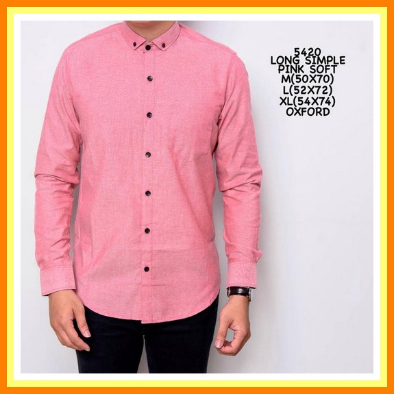 Baju Kemeja Pria Kasual Polos Hitam Slimfit Putih Lengan Panjang /Hem  Kemeja Polos Pria Pink Simp
