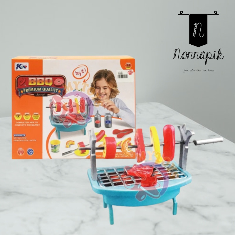 Mini BBQ Barbecue Grill Set and Food with Battery Operated Light Sound