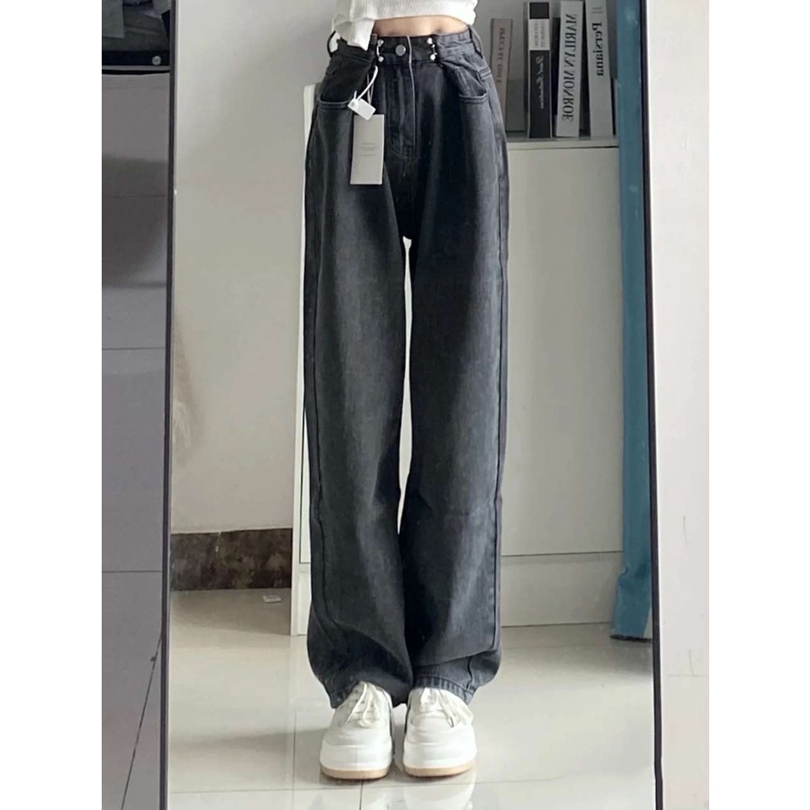 Korean New Women's Loose High Waist Wide Leg pengait celana jeans