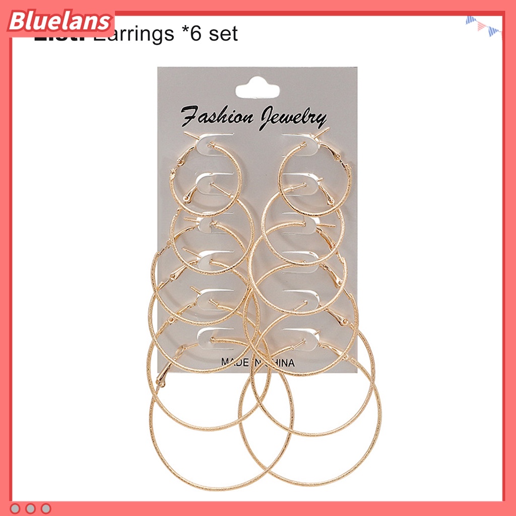 6 Pasang Anting Stud Bentuk Lingkaran Bahan Logam Gaya Punk Untuk Wanita