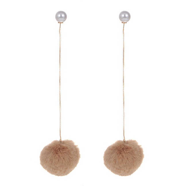 LRC Anting Tusuk Fashion Fuzzy Balls Decorated Long Earrings