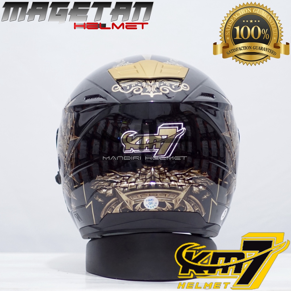 (Paket ganteng spoiler) HELM KM7 SEVEN KING BLACK GLOSSY SILVER-2