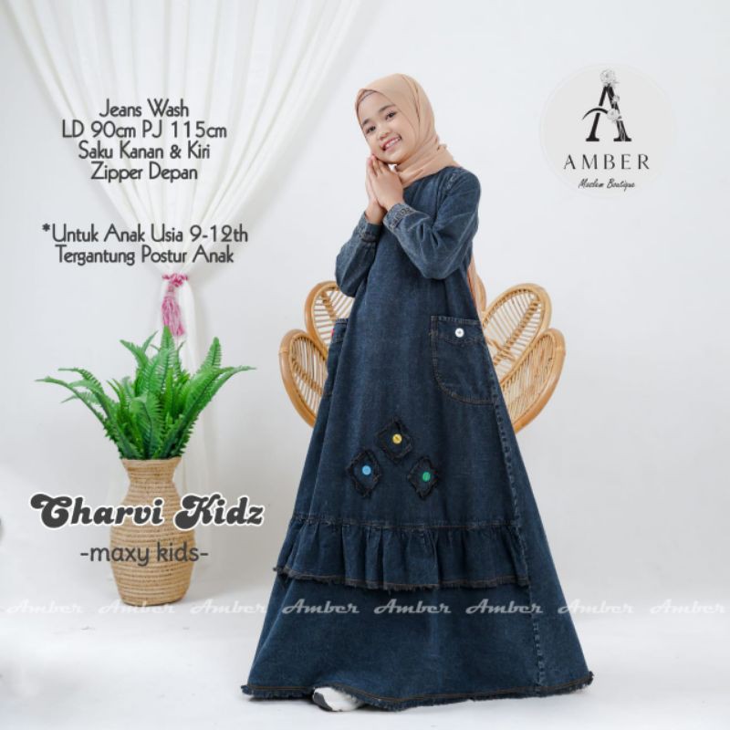 CHARVI MAXI KIDS | Ld 90cm Pj 115cm | GAMIS ANAK | JEANS ANAK