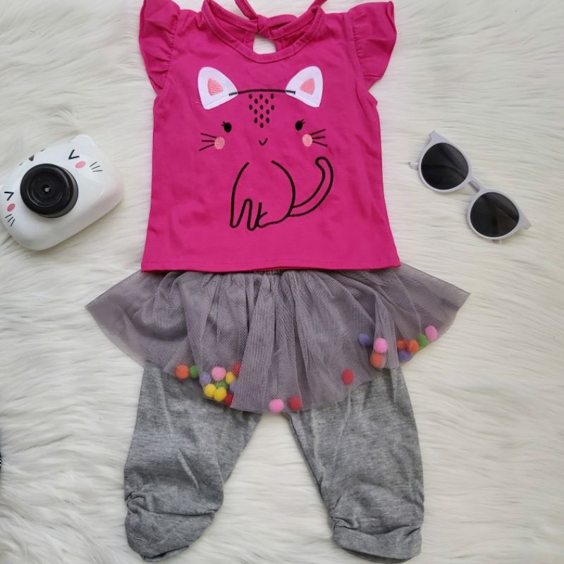 Setelan Tutu set Setelan Pergi jalan jalan fashion trendy anak cewek buat 3~12 bulan