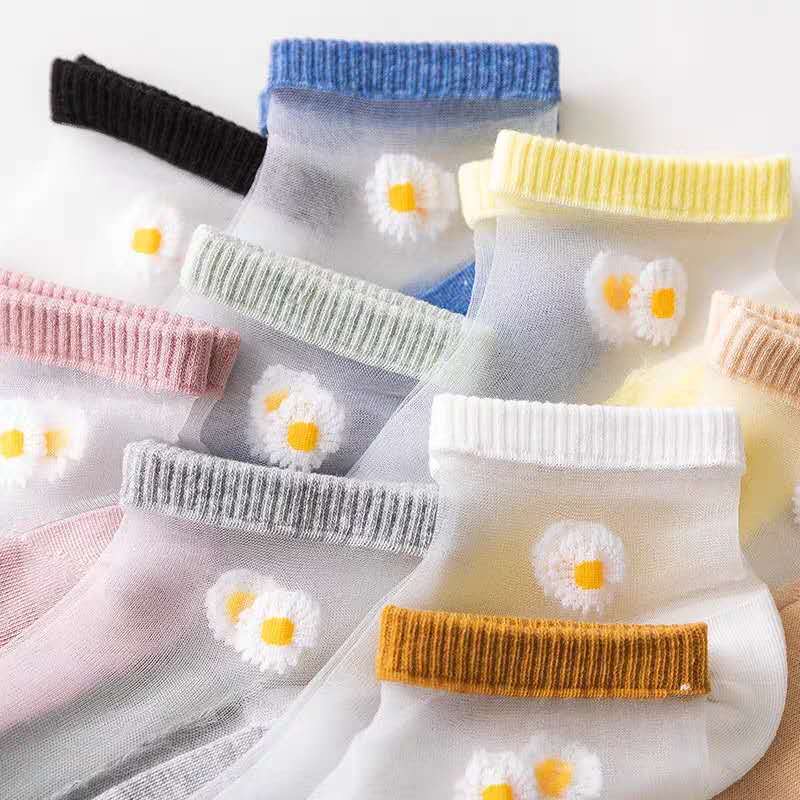 [HKL] KAOS KAKI MOTIF BUNGAN DAISY KOREA / KAOS KAKI WANITA / KAOS KAKI SEMATA / KAOS KAKI WANITA MOTIF BUNGA DAISY TRANSPARAN