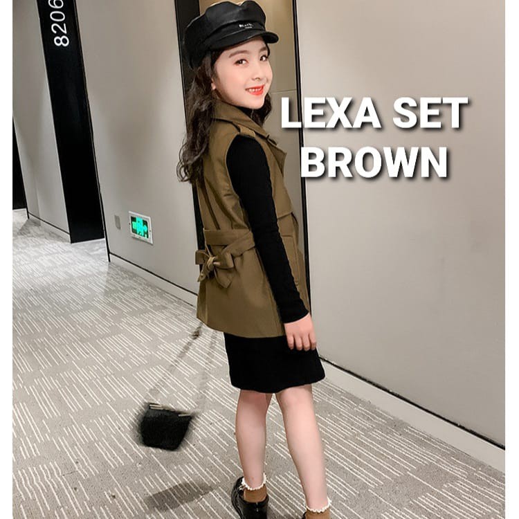 LEXA SET BROWN / DRESS ANAK KOREA IMPORT / BAJU TERUSAN ROMPI IMPOR / SETELAN REMAJA KASUAL