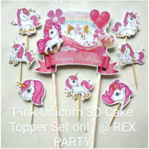 Pink Unicorn Cake Topper/Topper Kue Unicorn 3D/Cake Topper Unicorn
