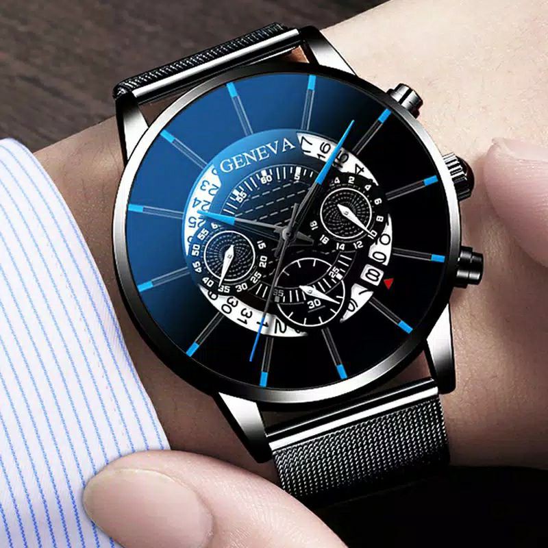 Jam Tangan pria  Mewah Ultra Tipis Strap Mesh Stainless Steel Untuk Pria tipis simpel TFS original