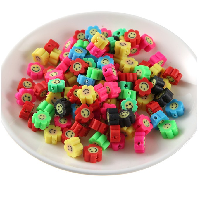 100 Pcs Manik-Manik Polymer Clay Bentuk Bunga Warna-Warni Ukuran 5x10 Untuk Membuat Perhiasan Gelang