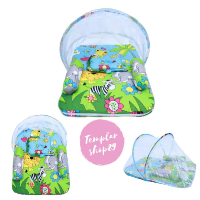 Kasur bayi kelambu set bantal guling lipat jungle