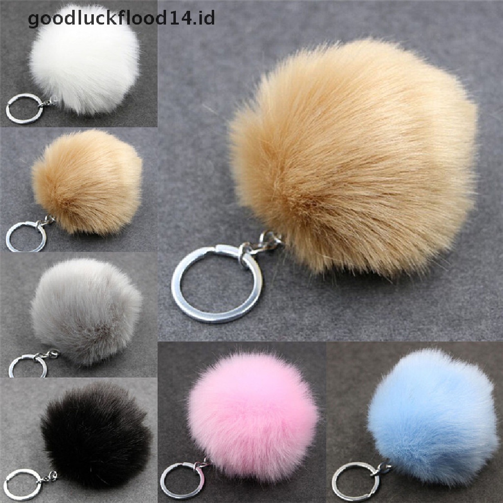 [OOID] Silver  Metal Buckle Key Chain Faux Rabbit Fur Ball Pendant Bag Key Chain Lucky ID