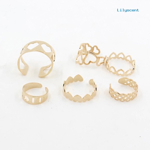 6pcs / Set Cincin Knuckle Midi Desain Hati Hollow Untuk Wanita