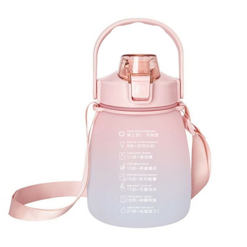 BOTOL GEMOY PLUS STIKER DAN TALI PANJANG BOTOL MINUM  VIRAL GRADASI TALI PANJANG SEDOTAN KAPASITAS 1300 ML BOTOL GENDUT BENING MURAH BOTOL IMPORT THUMBLER UNIK BOTOL MINUM ANAK DEWASA BOTOL 1.3 LITER-PINK BIRU 1,1L