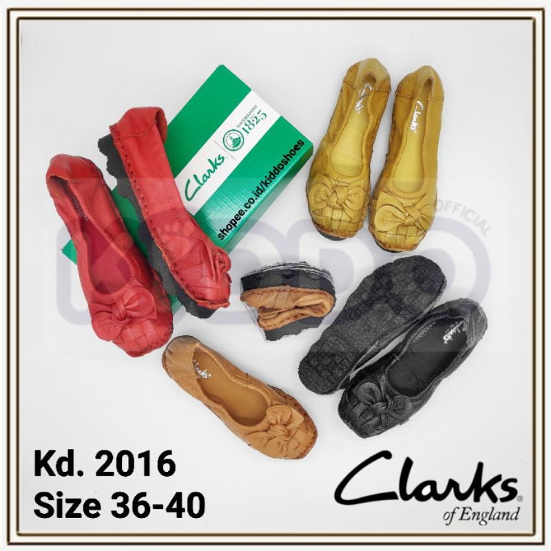 CLARKS Bow Pita Kotak 2016 Sepatu Wanita Flat Kulit Sapi Original