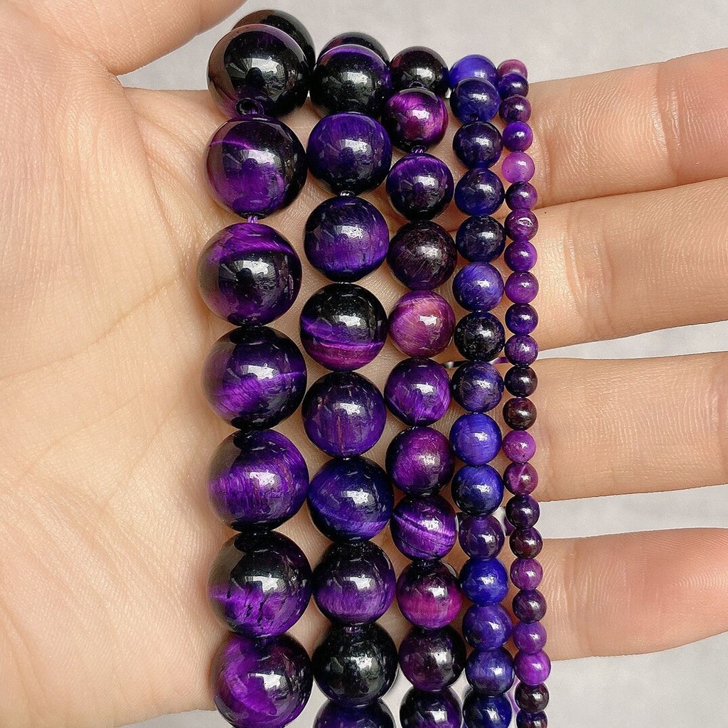 32-89 pcs Natural Purple Tiger Eye 4/6/8/10/12 MM Dipilih Batu Alam Bulat Beads Untuk Membuat Perhiasan Massal 38 CM/Strand