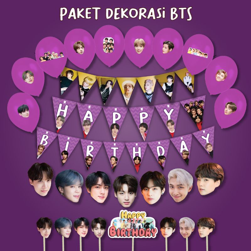 DEKORASI HAPPY BIRTHDAY BTS DEKORASI ULANG TAHUN TOPPER CAKE HIASAN KUE JIMIN JUNGKOOK BT21 MERCH BA