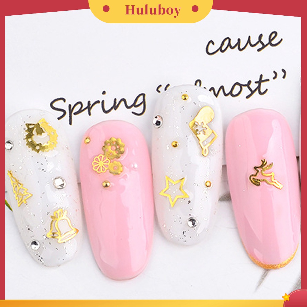 Huluboy Huluboy♡ 2 Kotak Stiker Sequin Metal Hollow Bentuk Daun Natal Untuk Dekorasi Nail Art