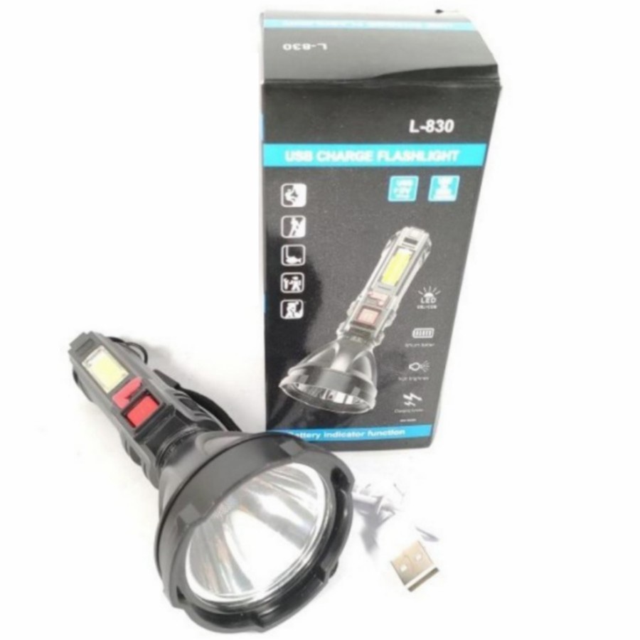 COD SENTER LED COB L-830 SENTER CAMPING RECHARGEABLE USB 4 MODE / SENTER USB RECHARGER  FLESHLIGT EMERGENCY L-830 CAHAYA PUTIH