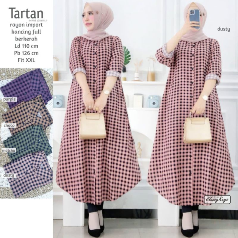 TARTAN LONG TUNIK SEMI GAMIS RAYON IMPORT BY CLASSYKEYS