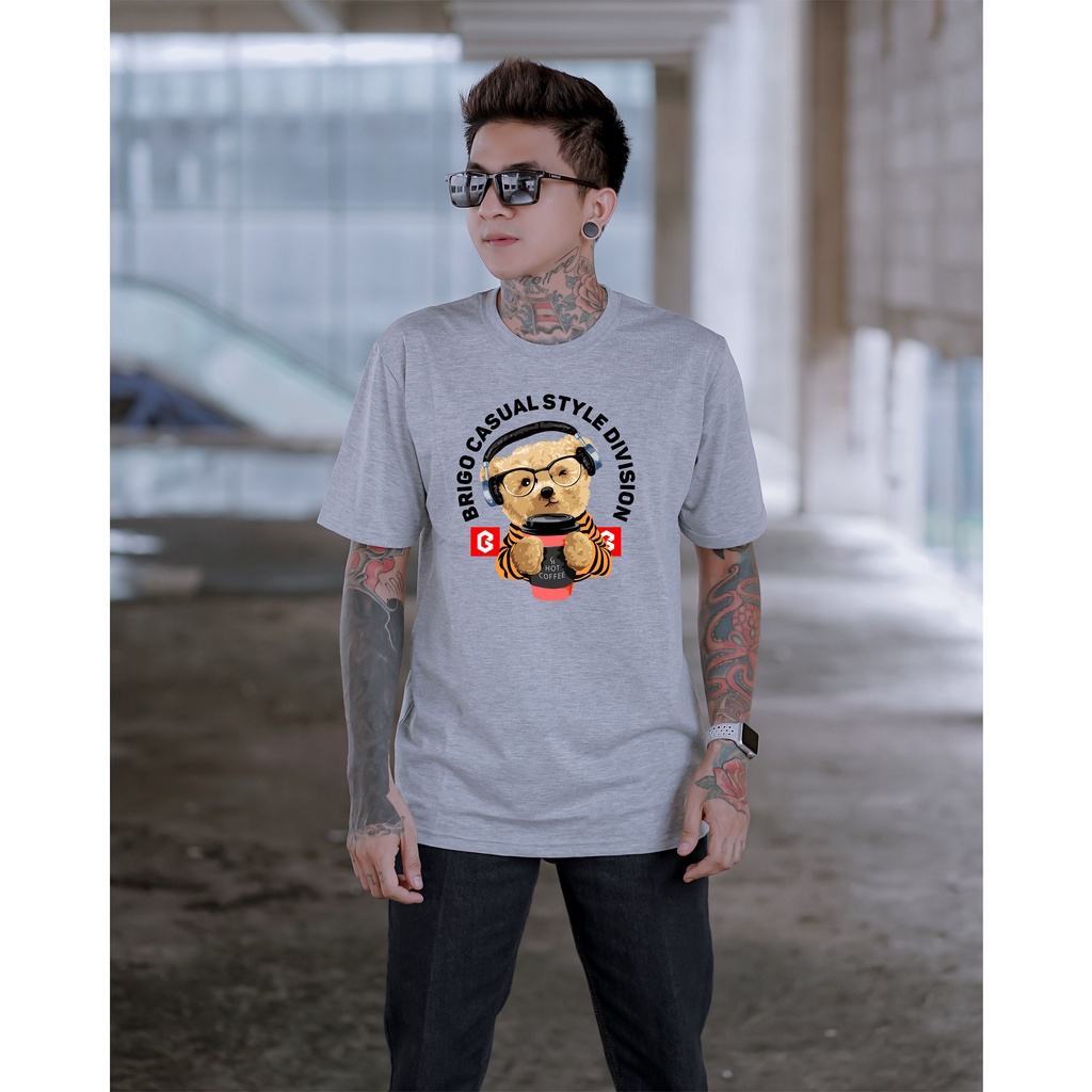 BRIGO Kaos Lengan Pendek Bear Hot Coffee II Kaos Distro BRIGO Beruang Hot Coffee II Kaos Katun Combed M-XL ( Pria &amp; Wanita )