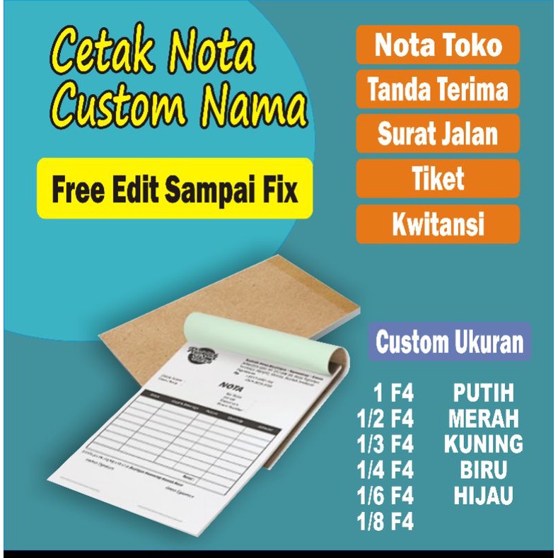 Jual Cetak Nota Custom Murah Kwitansi Faktur Tiket Tanda Terima