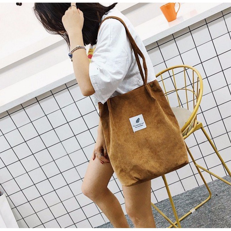 Tas WANITA  Corduroy Tote Bag impor  ALA KOREA tas aksesoris wanita