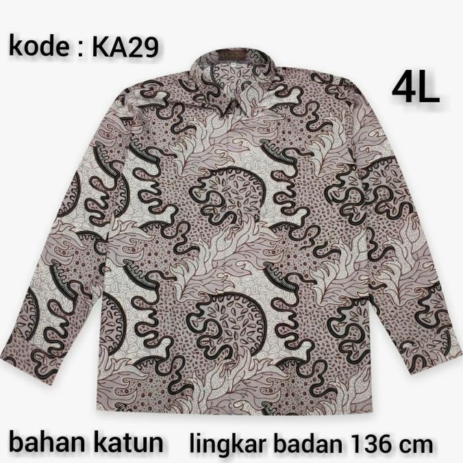 Kemeja Batik Pria Jumbo 4L Lengan Panjang Katun Hem Batik Big Size