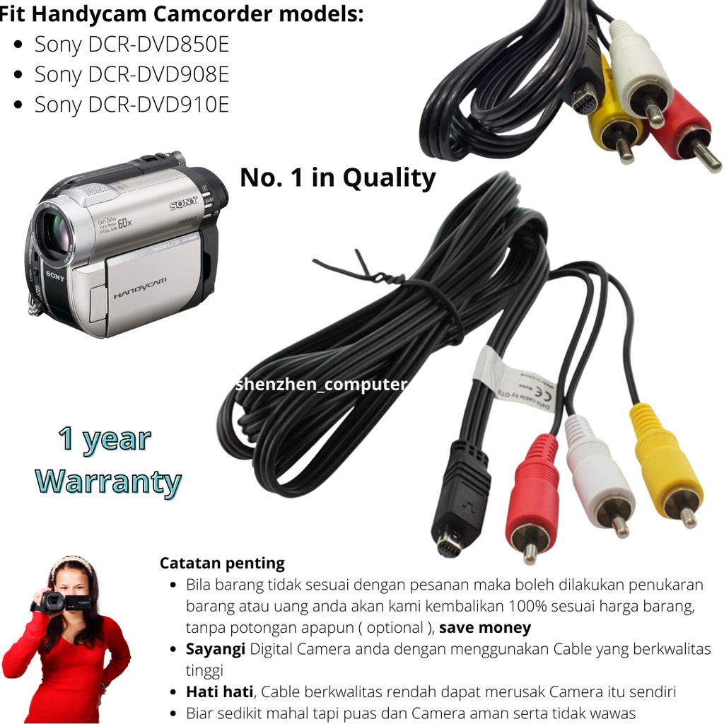 Kabel Cable USB AV Audio Video RCA Handycam Camcorder Sony DCR-DVD850E DCR-DVD908E DCR-DVD910E High 