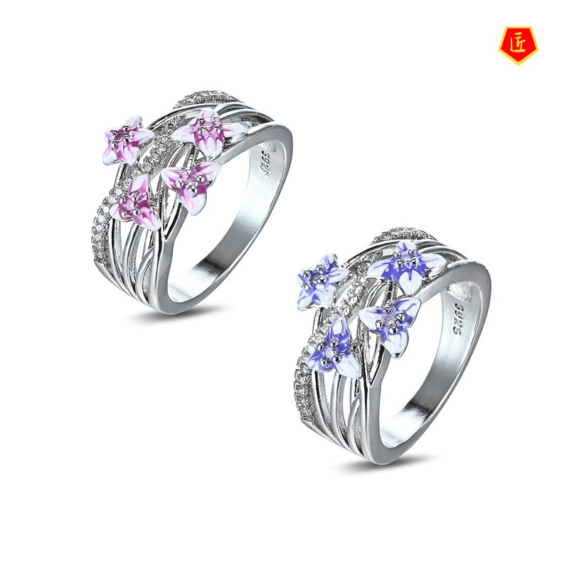 [Ready Stock]Diamond Violet Flower Ring Elegant Graceful