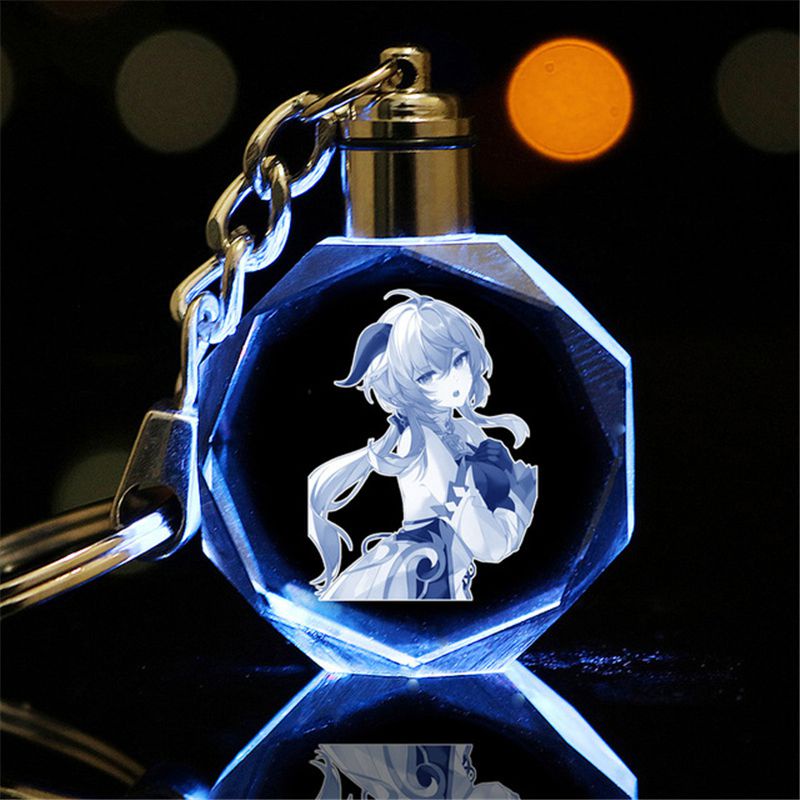 Genshin Impact Wendy Klee Keqing QiQi Crystal Keychain LED Colorful LightPendant