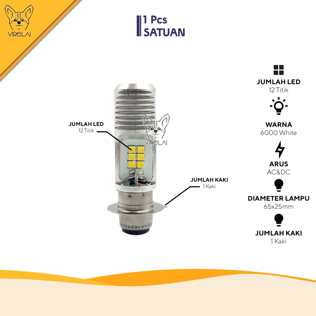 Lampu Depan LED Motor T19/H6 AC DC 12 Titik Kaki 1 [IMPACT]