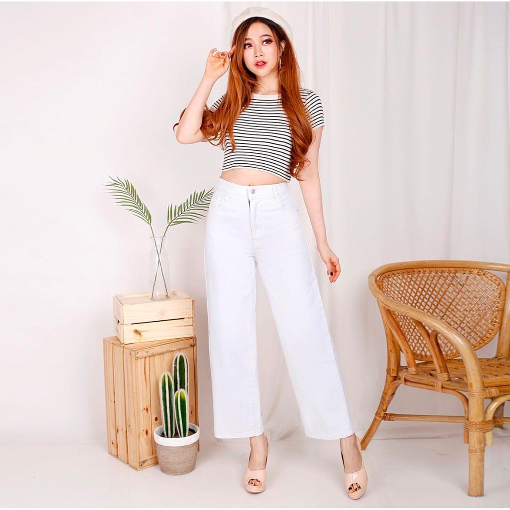 Celana Panjang Jeans Wanita Kulot Putih 27-30 31-34 Bisa Bayar Ditempat(COD)