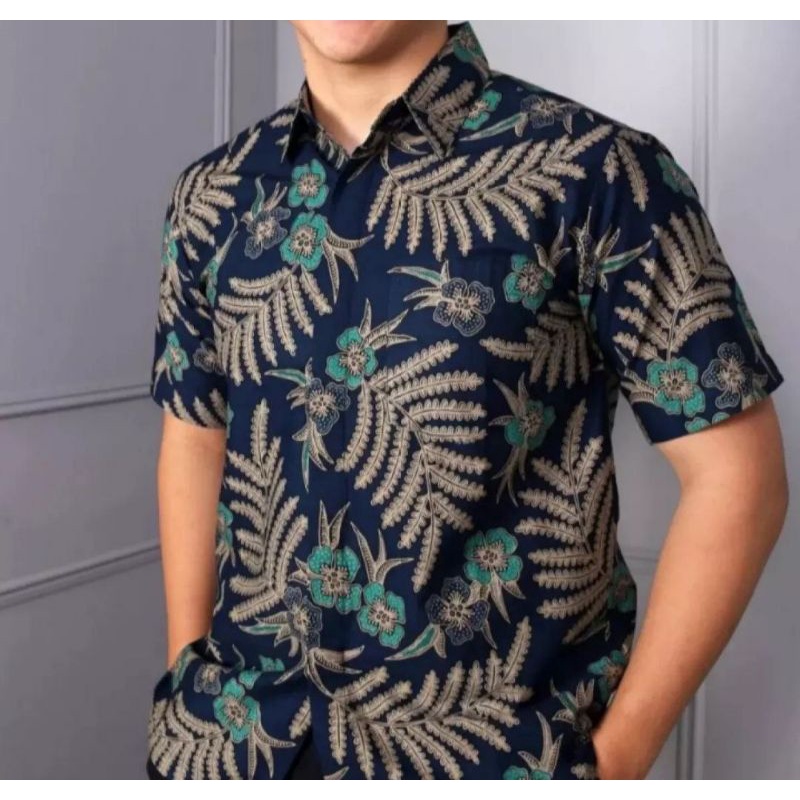 Batik Pria Lengan Pendek Premium BATIK BERKAH HRB026 motif KERATONAN Kode 002 size S M L XL XXL-Hem PUTRI MALU