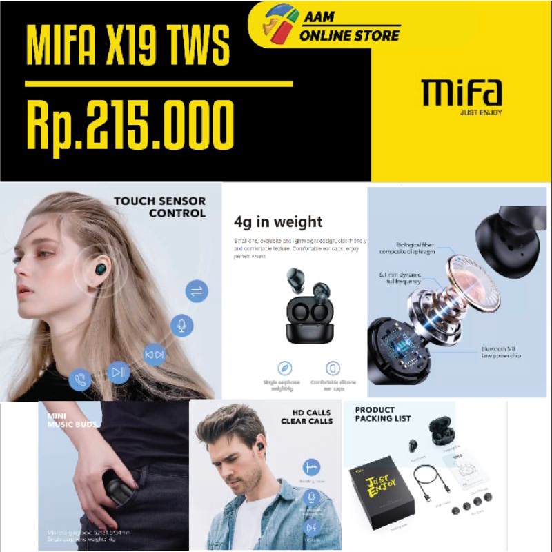 HEADSET BLUETOOTH NGEBASS TWS Mifa X19 Original Asli