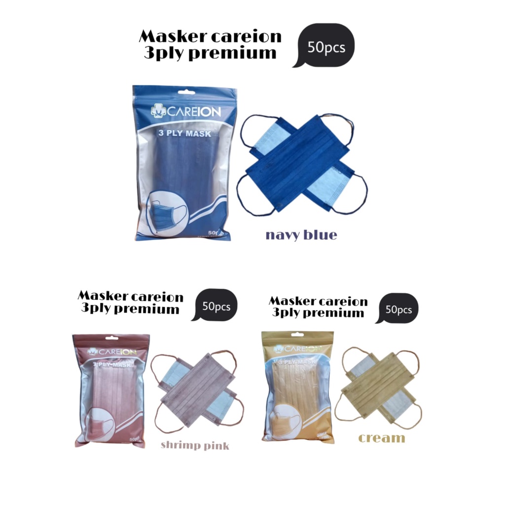 MASKER 3PLY CAREION PREMIUM ISI 50 PCS MASKER EARLOOP 3 PLY PREMIUM DISPOSIBLE MASK - 50PC