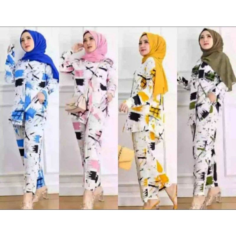 DAILY SET BAJU TIDUR PAJAMAS ONE SET SETELAN RAYON VISCOSE TIE DYE MOTIF