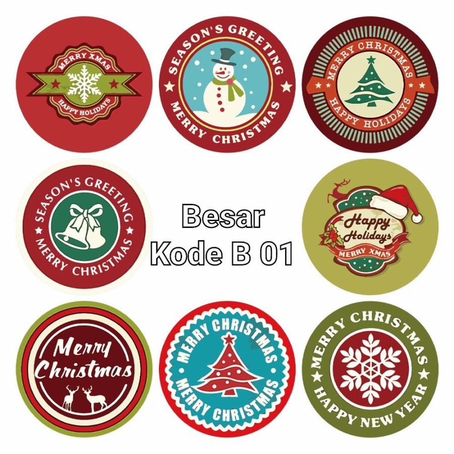 Sticker Natal isi 500 Besar 3.8cm Stiker Kado Merry Christmas Mura