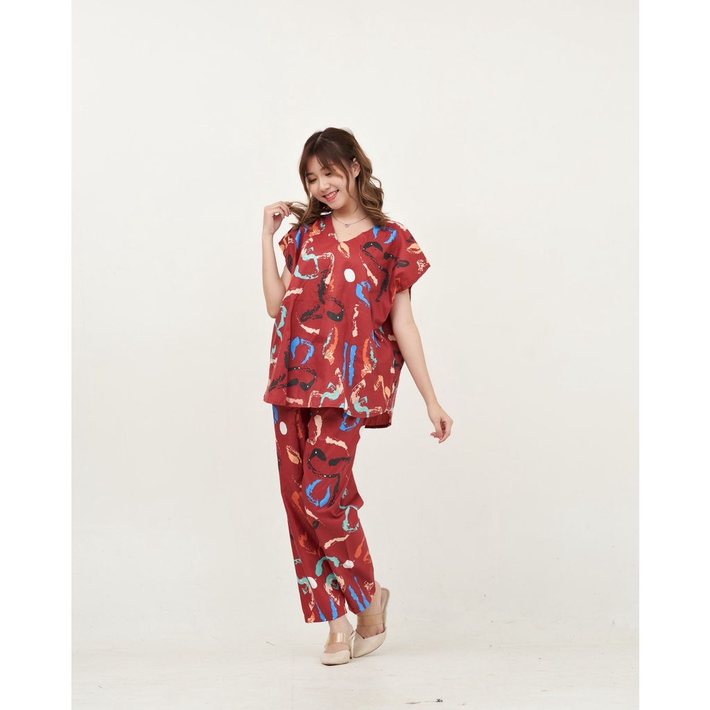 IZANY Piyama One set  Korean allsize Celana Panjang / Set Cel / Daily Set-KOREAN HAVANA MAROON