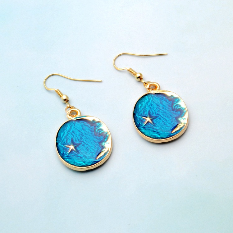 Biru Pentagram anting-anting wanita Korea pribadi XINGX anting-anting panjang liontin anting-anting