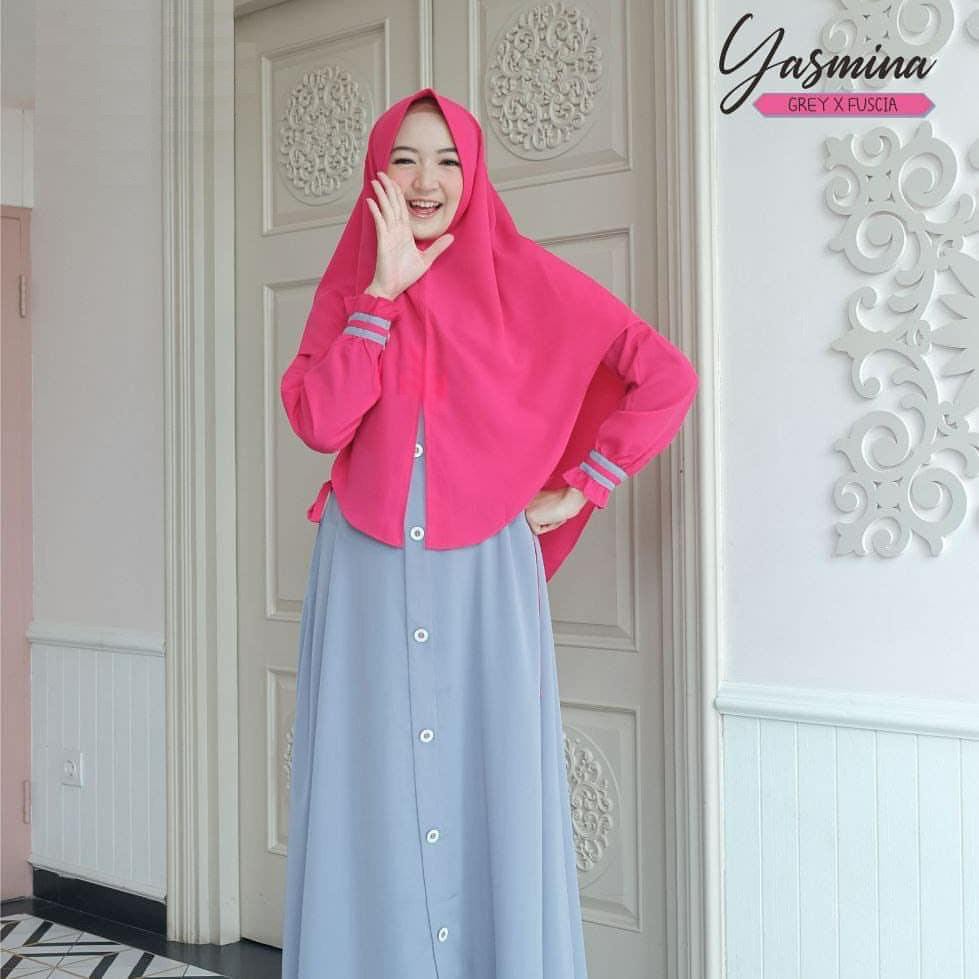 BUY 1 GET 1 | ( S M L XL XXL XXXL 5L ) FASHION MUSLIM GAMIS JUMBO BUSUI | YASMINA SET SYARI + KHIMAR