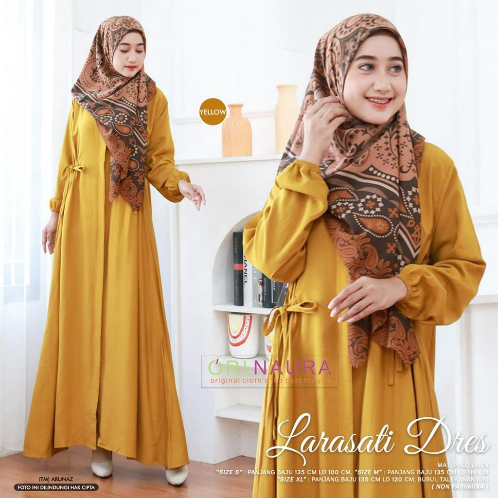 Larasati Dress Gamis Muslim Polo Linen Original Produk By Orinaura