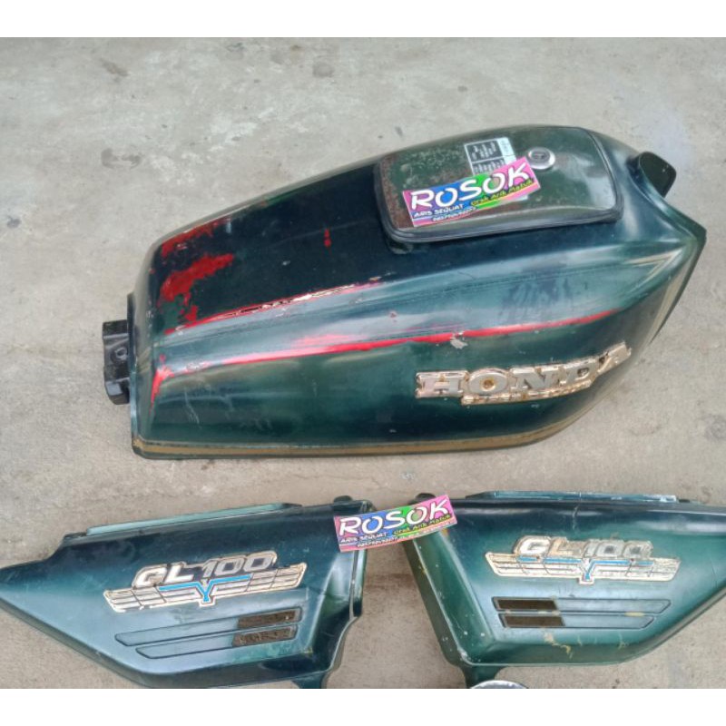 tangki gl 100 ORIginal copotan tahun 1979 motor warna asli hijau set tutup aki a