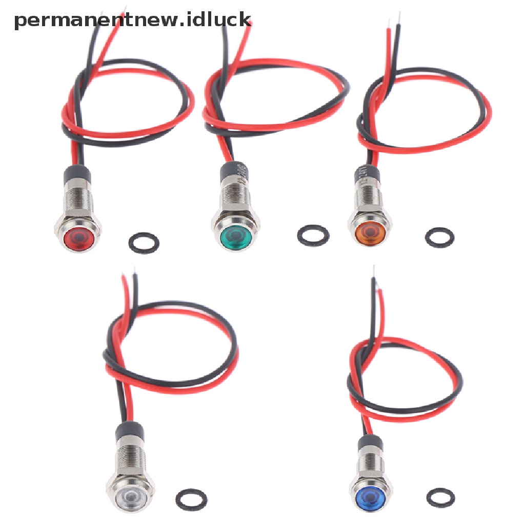 (luckypermanentnew) P67 Lampu Indikator Peringatan led 6mm 3v 5v 6v 12v 24v 220v Anti Air Bahan metal