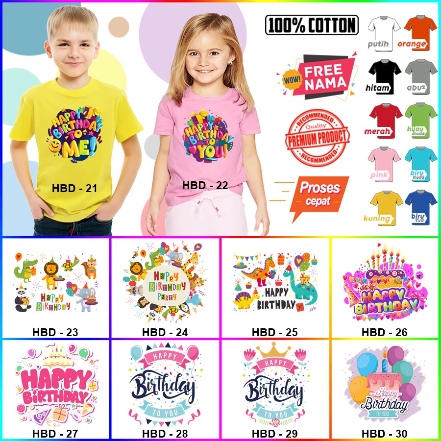 Baju Kaos ANAK DAN DEWASA HAPPY BIRTHDAY ULANG TAHUN COUPLE (FREE NAMA)