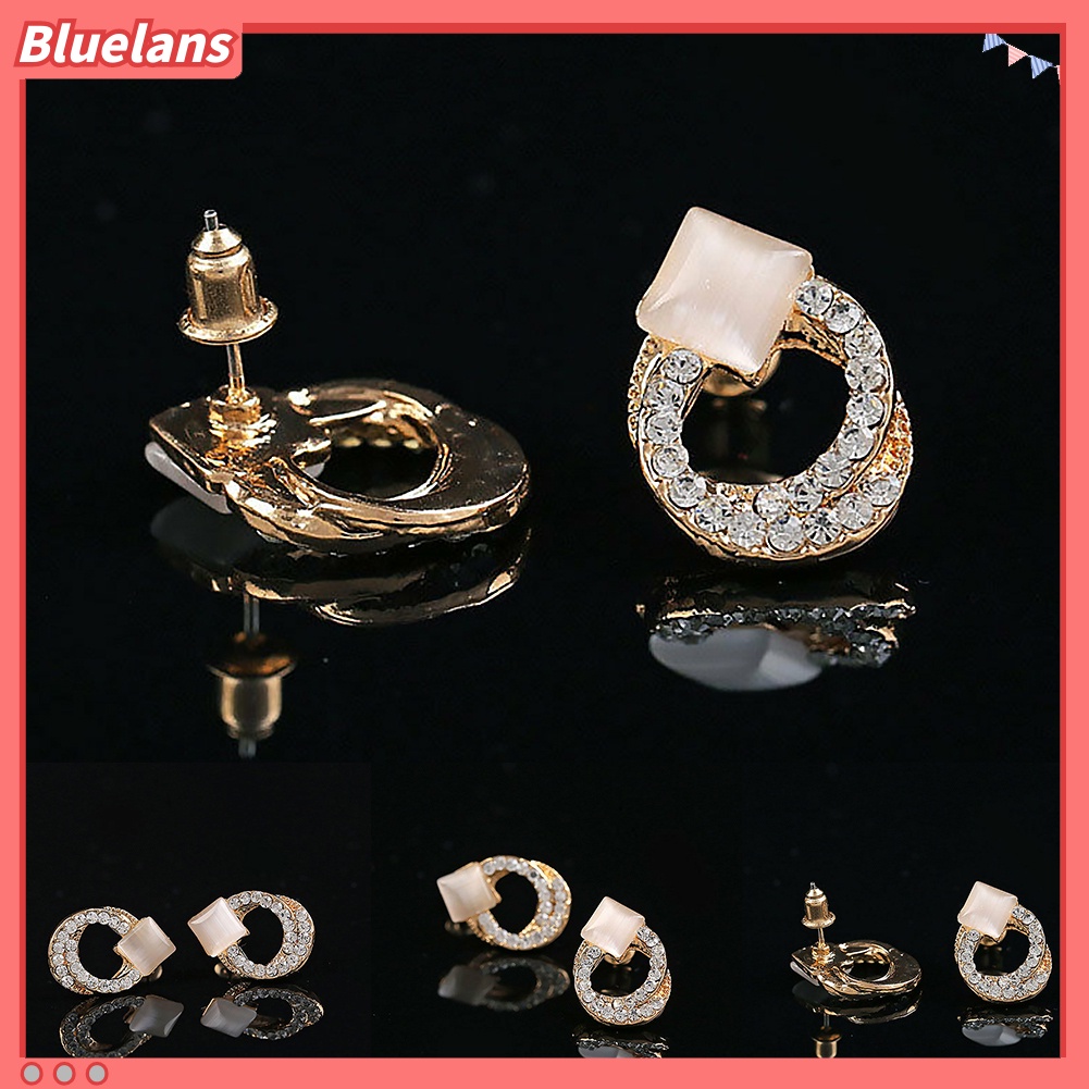 Bluelans 1 Pair Fashion Women Lady Elegant Crystal Rhinestone Ear Stud Gold Tone Earrings