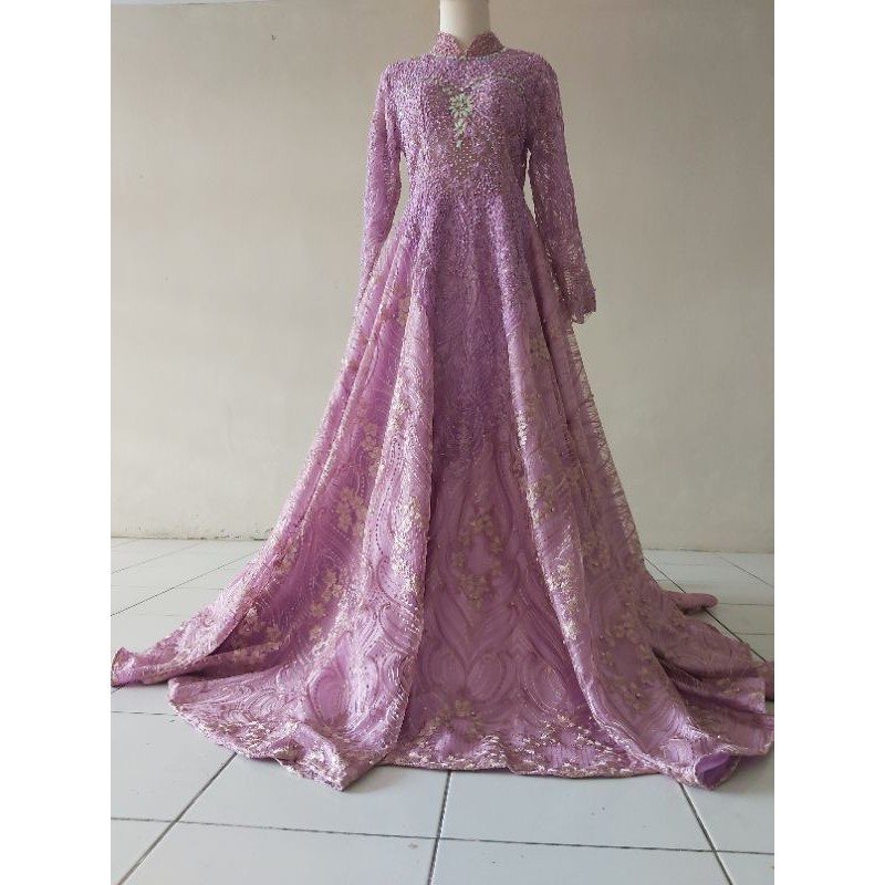 gaun dress pengantin mewah lilac