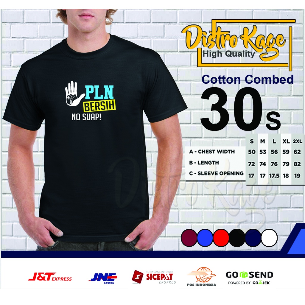 Baju Kaos Pria PLN Bersih No Suap Desain Kata Kata Menarik Ukuran Dewasa Unisex Cotton Combed 30s Di