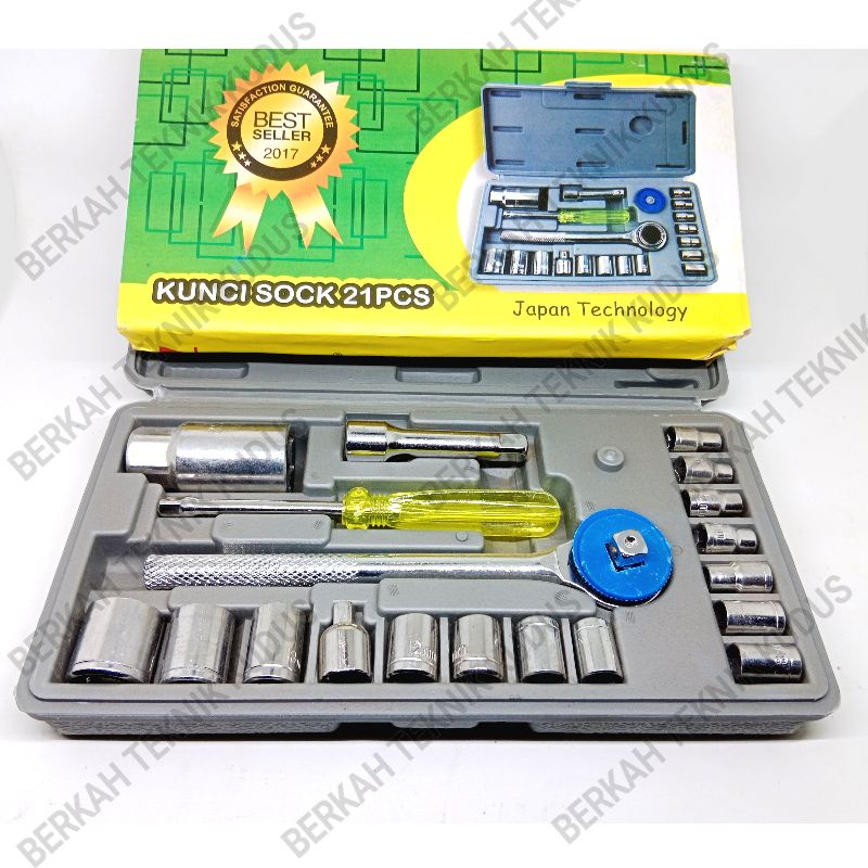 kunci Shok bengkel motor 10 pcs Size 8 - 24 mm / kunci sok gagang L panjang / kunci shok Gagang krek panjang / kunci pas shock socket set  original-Sok 21pcs