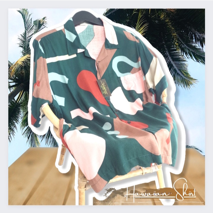 Kemeja Aloha Outer Bahan Rayon Lengan Pendek Pria Wanita Motif Abstrak Jumbo