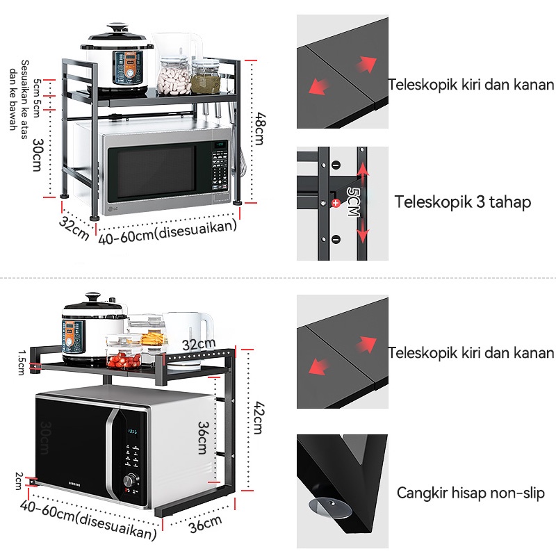 Rak Oven Rak Microwave Perlengkapan Multifungsi Dapur Rak Bumbu Dapur Portable Rak Panci